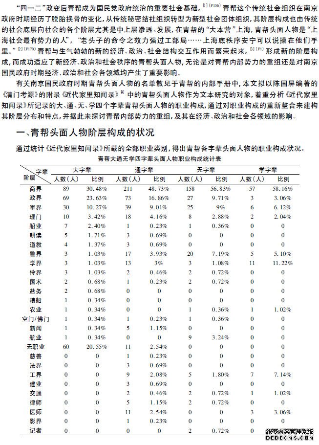 南京国民政府时期青帮头面人物的阶层分析